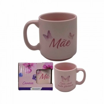CANECA MINI TINA MODELO MÃE A VIDA E MAIS FELIZ COM VOCÊ EM CERÂMICA 100ML REF: 10025862