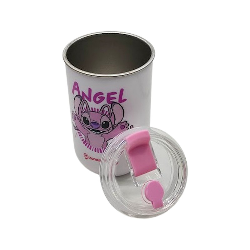 COPO COM CANUDO MODELO STITCH E ANGEL NAMORADOS EM PLÁSTICO 300ML REF: 10026386