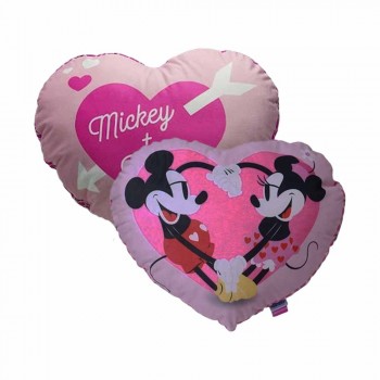 ALMOFADA MODELO MICKEY E MINNIE NAMORADOS FORMATO CORAÇÃO EM FIBRA E POLIÉSTER REF: 10065383