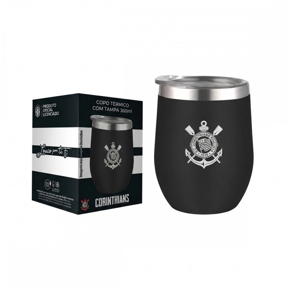 COPO TÉRMICO INOX COM TAMPA 360ML CORINTHIANS REF: 103139 COPO TÉRMICO INOX COM TAMPA 360ML CORINTHIANS REF: 103139