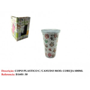 COPO PLÁSTICO C/CANUDO MOD. CORUJA 500ML COPO PLÁSTICO C/CANUDO MOD. CORUJA 500ML