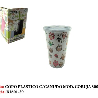 COPO PLÁSTICO C/CANUDO MOD. CORUJA 500ML COPO PLÁSTICO C/CANUDO MOD. CORUJA 500ML