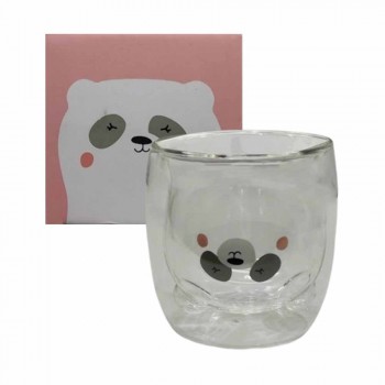 COPO COM PAREDE DUPLA MODELO PANDA EM VIDRO 250ML REF: 223036 COPO COM PAREDE DUPLA MODELO PANDA EM VIDRO 250ML REF: 223036