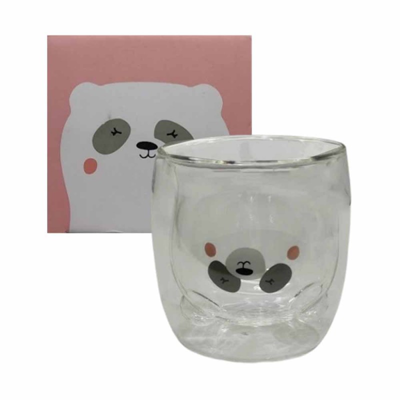 COPO COM PAREDE DUPLA MODELO PANDA EM VIDRO 250ML REF: 223036