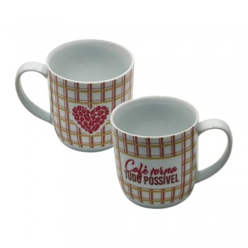 CANECA COM FRASE MODELO CAFÉ TORNA TUDO É POSSIVEL EM PORCELANA 360ML REF: 401122