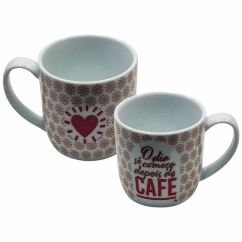 CANECA COM FRASE MODELO O DIA SÓ COMEÇA DEPOIS DO CAFÉ EM PORCELANA 360ML REF: 401123