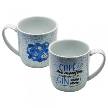 CANECA COM FRASE MODELO CAFÉ ME MANTÉM ENQUANTO... EM PORCELANA 360ML REF: 401173