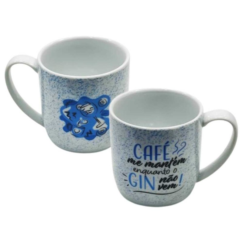CANECA COM FRASE MODELO CAFÉ ME MANTÉM ENQUANTO... EM PORCELANA 360ML REF: 401173