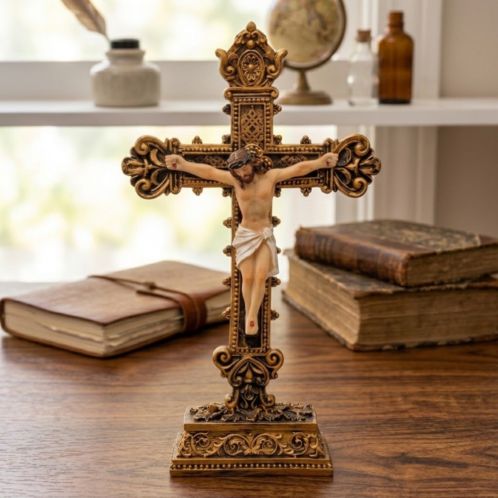 ENFEITE DE MESA DE RESINA MODELO JESUS NA CRUZ REF: ALJB1882K-9BC ENFEITE DE MESA DE RESINA MODELO JESUS NA CRUZ REF: ALJB1882K-9BC