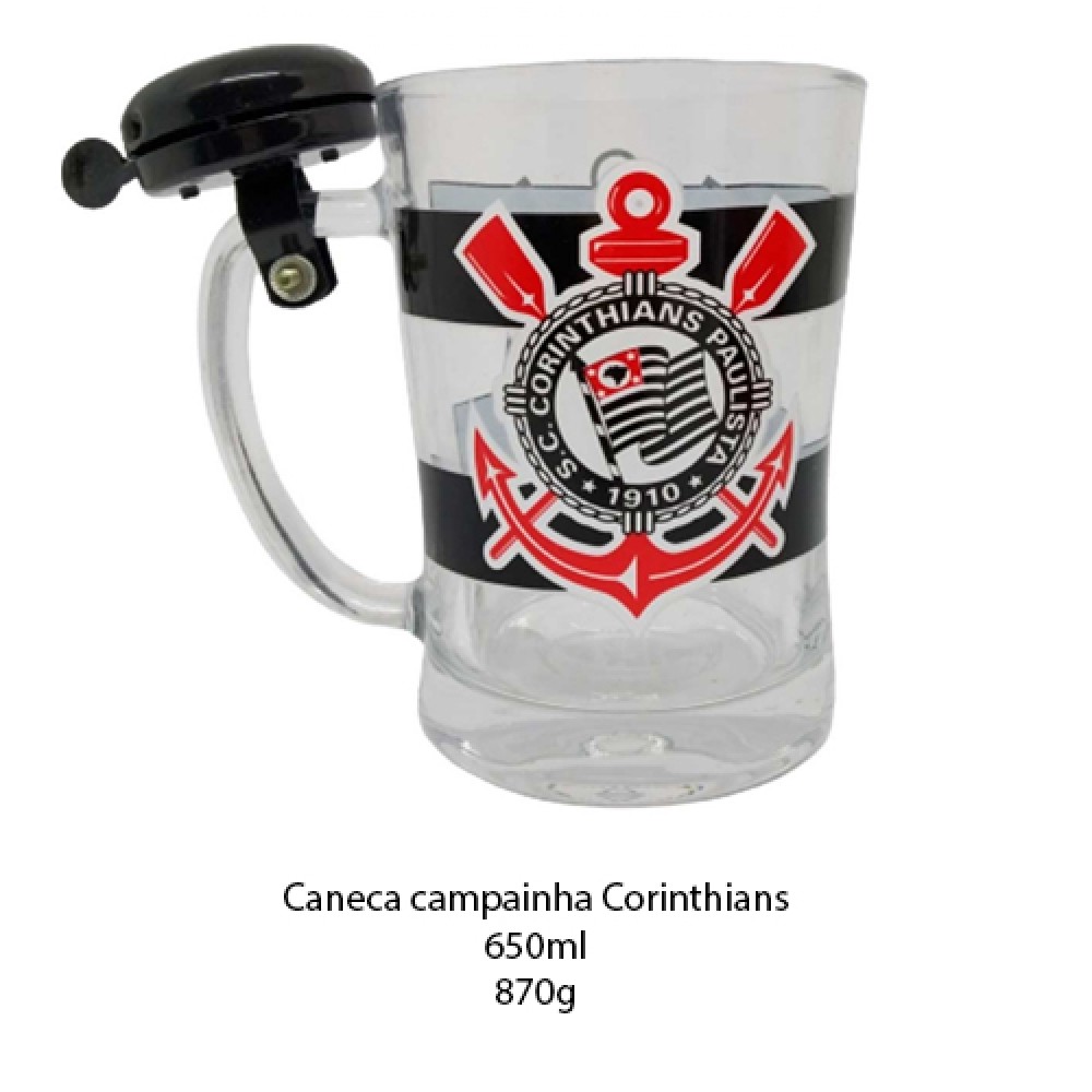 CANECA CAMPAINHA MODELO CORINTHIANS EM VIDRO 650ML REF: XC3034AC-1