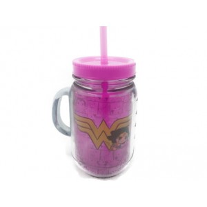 COPO COM ALCA E CANUDO MULHER MARAVILHA 420ML