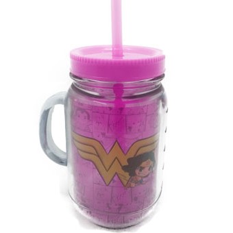 COPO COM ALCA E CANUDO MULHER MARAVILHA 420ML
