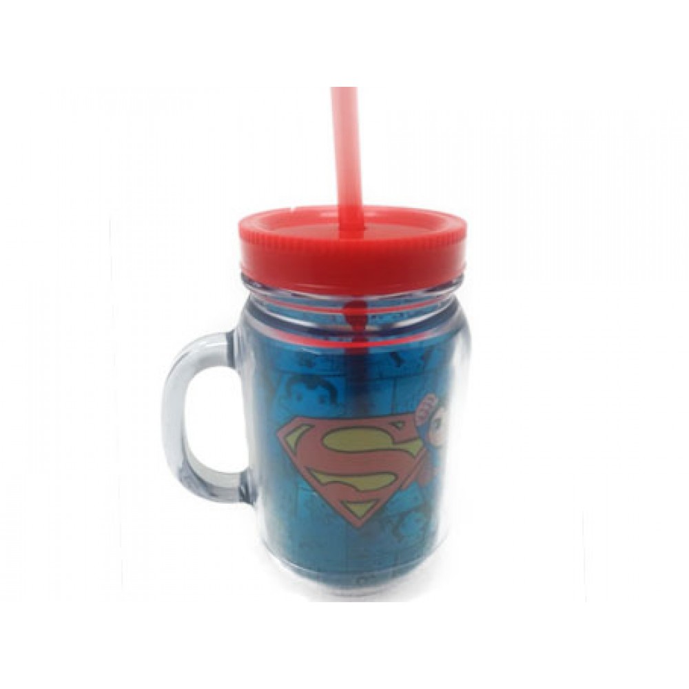 COPO COM ALCA E CANUDO SUPER MAN 420ML