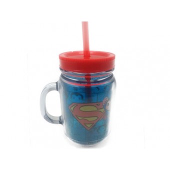 COPO COM ALCA E CANUDO SUPER MAN 420ML