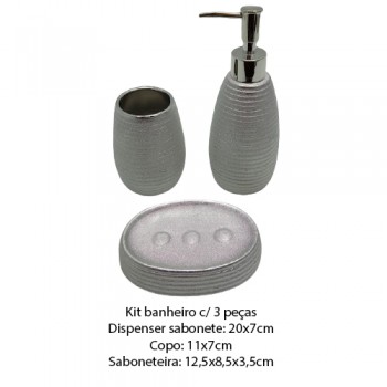 KIT BANHEIRO PORCELANA PRATA C/ 3PÇS REF: SXTE-5188
