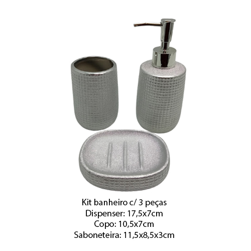 KIT BANHEIRO PORCELANA PRATA C/3PÇS REF: SXTE-5190