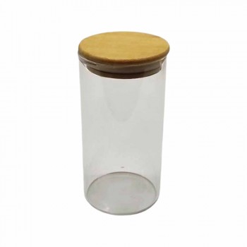 POTE DE VIDRO REDONDO COM TAMPA EM BAMBU 350ML REF: 6055