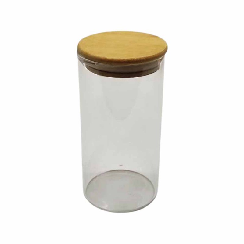 POTE DE VIDRO REDONDO COM TAMPA EM BAMBU 350ML REF: 6055
