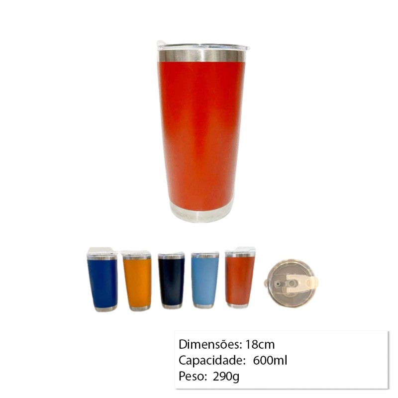 COPO DE VIAGEM COM TAMPA EM INOX 600ML REF: YN-006