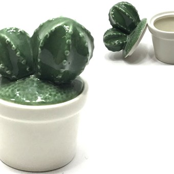 ENFEITE DECORATIVO MODELO CACTO EM CERÂMICA