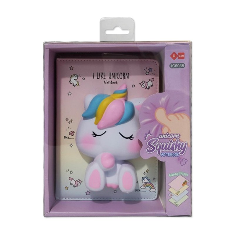 CADERNO COM CAPA SQUISHY MODELO UNICÓRNIO COM 128 FOLHAS REF: APIG6038