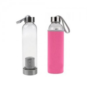 GARRAFA DE VIDRO C/ INFUSOR 550ML ROSA