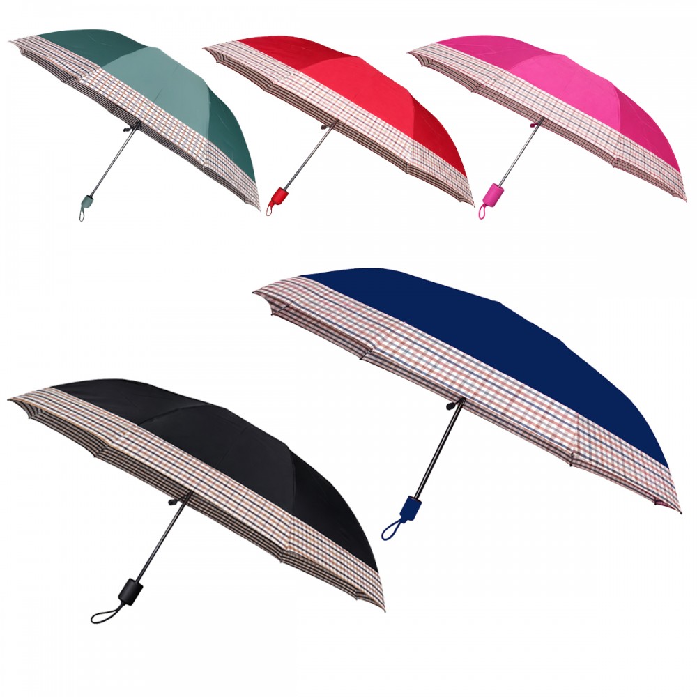 GUARDA CHUVA EM TECIDO COM BORDA XADREZ EM METAL REF: TK#026-XADREZ