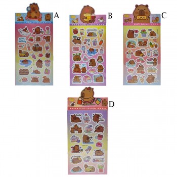 CONJUNTO COM 3 CARTELAS ADESIVAS MODELO CAPIVARA EM PLÁSTICO REF: APSZ271