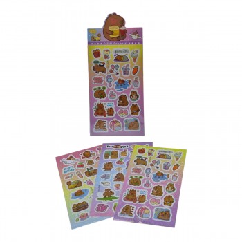 CONJUNTO COM 3 CARTELAS ADESIVAS MODELO CAPIVARA EM PLÁSTICO REF: APSZ271