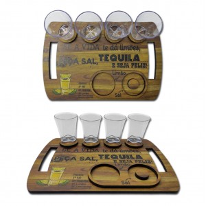 TÁBUA COM 4 COPOS SHOT MODELO TEQUILA REF: 292