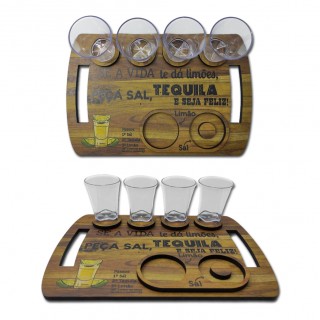 TÁBUA COM 4 COPOS SHOT MODELO TEQUILA REF: 292