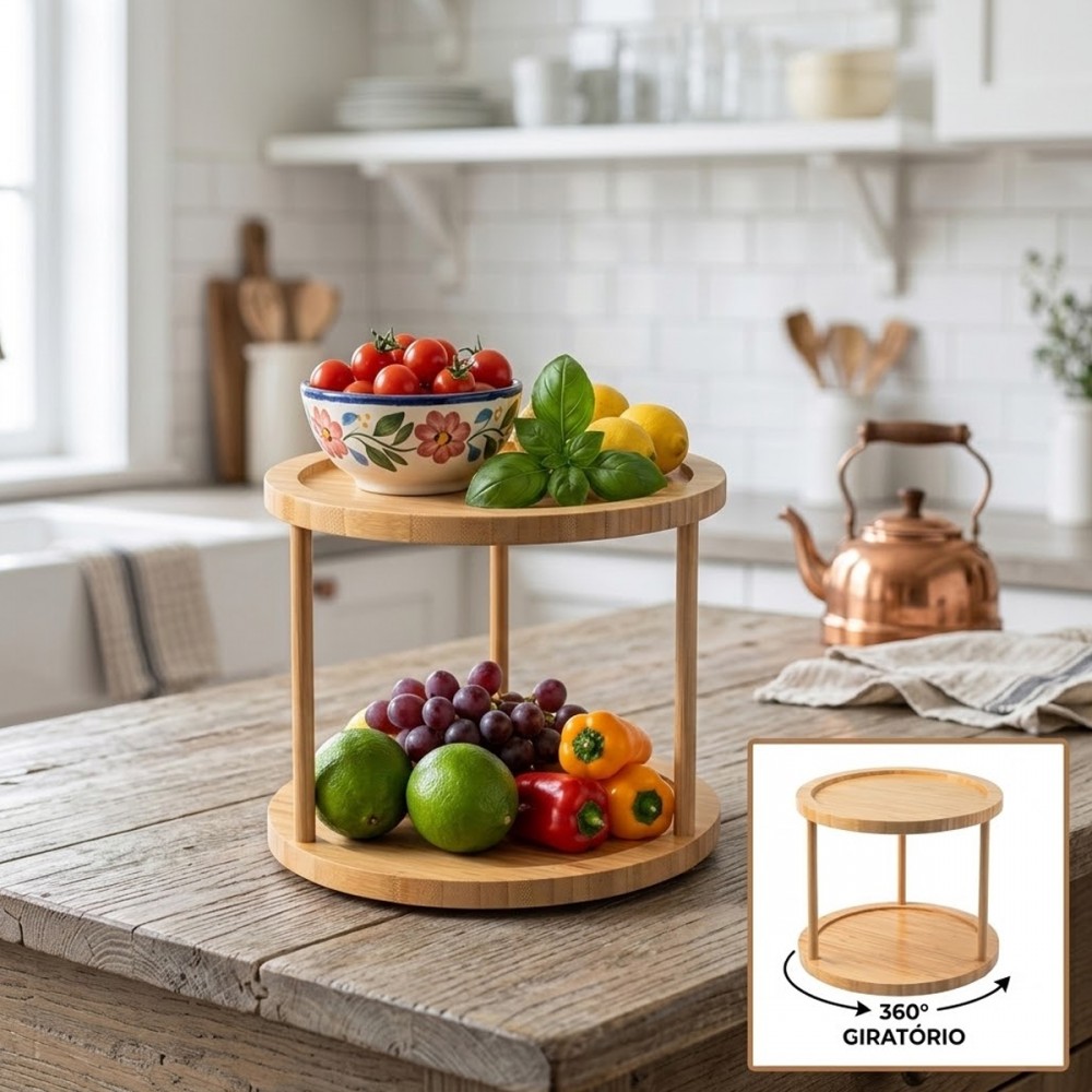 ORGANIZADOR GIRAÓRIO DUPLO DE BAMBU REF: 6547