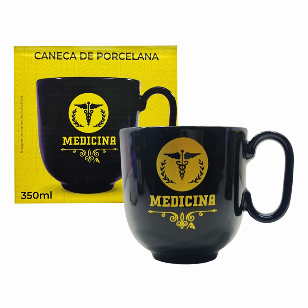 CANECA PROFISSÕES MODELO MEDICINA EM PORCELANA PRETA 350ML REF: 401908