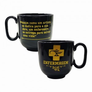 CANECA PROFISSÕES MODELO ENFERMAGEM EM PORCELANA PRETA 350ML REF: 401907 CANECA PROFISSÕES MODELO ENFERMAGEM EM PORCELANA PRETA 350ML REF: 401907