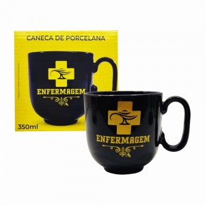 CANECA PROFISSÕES MODELO ENFERMAGEM EM PORCELANA PRETA 350ML REF: 401907 CANECA PROFISSÕES MODELO ENFERMAGEM EM PORCELANA PRETA 350ML REF: 401907