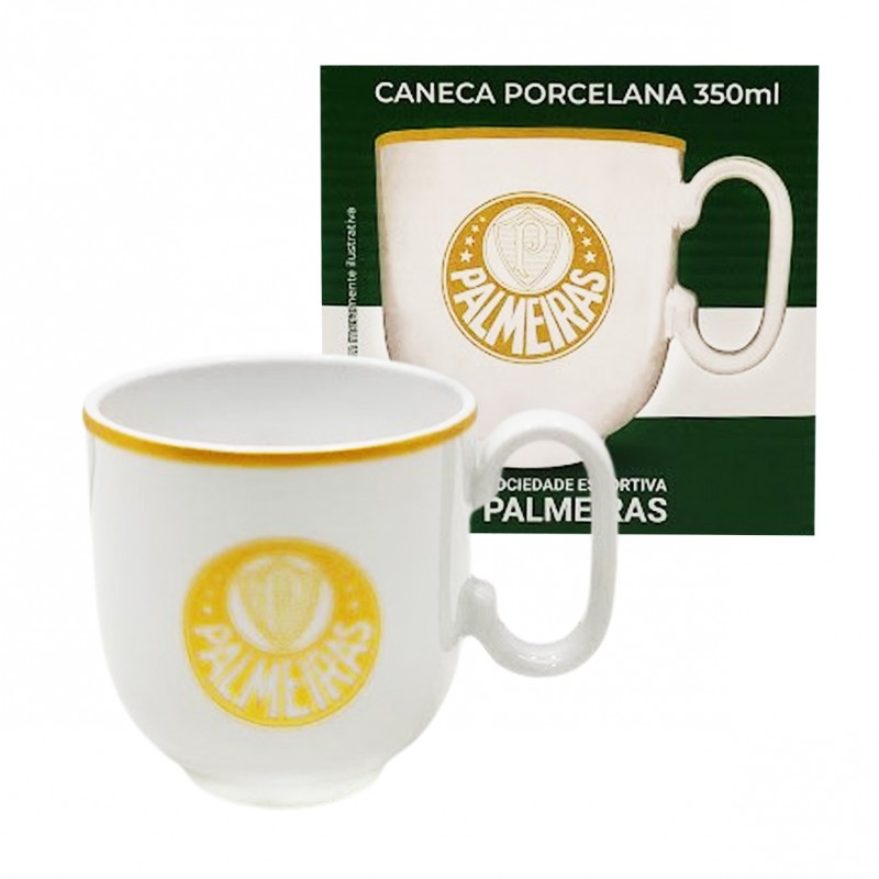 CANECA PALMEIRAS EM PORCELANA BRANCA 350ML REF: 401938