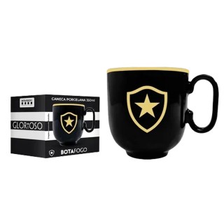 CANECA PRETA 350ML MODELO BOTAFOGO EM PORCELANA REF: 401932