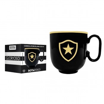 CANECA PRETA 350ML MODELO BOTAFOGO EM PORCELANA REF: 401932
