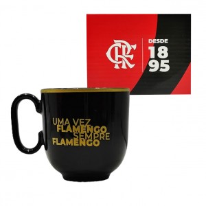 CANECA FLAMENGO EM PORCELANA PRETA 350ML REF: 401933