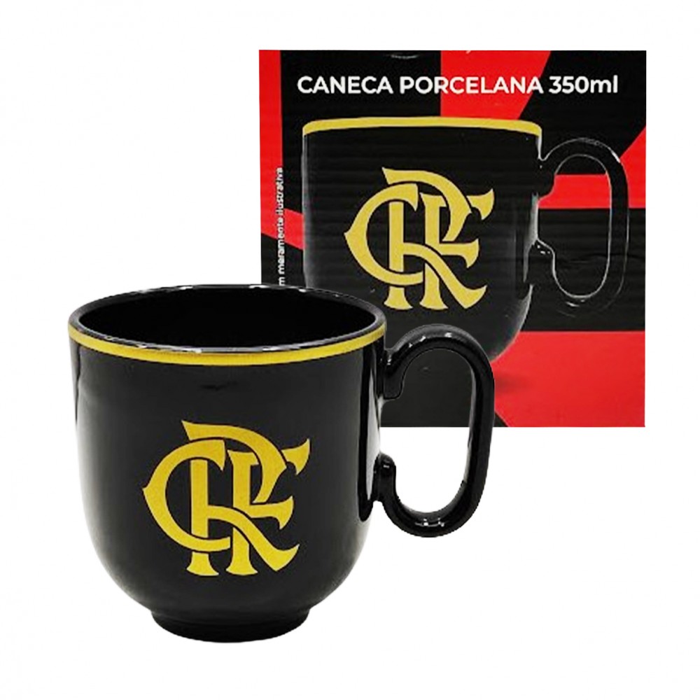CANECA FLAMENGO EM PORCELANA PRETA 350ML REF: 401933