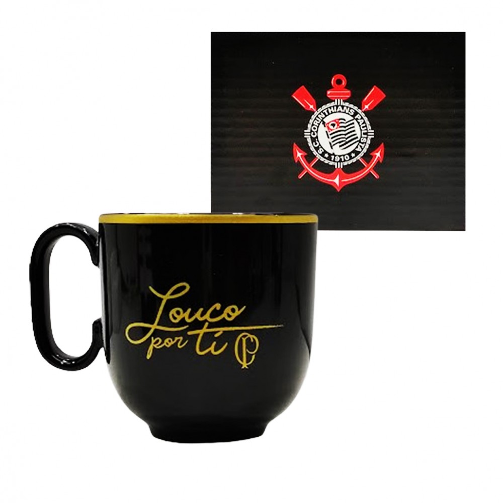 CANECA CORINTHIANS EM PORCELANA PRETA 350ML REF: 401939
