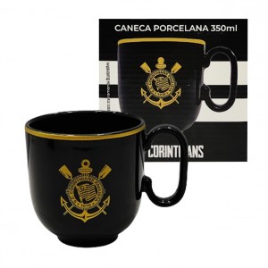 CANECA CORINTHIANS EM PORCELANA PRETA 350ML REF: 401939