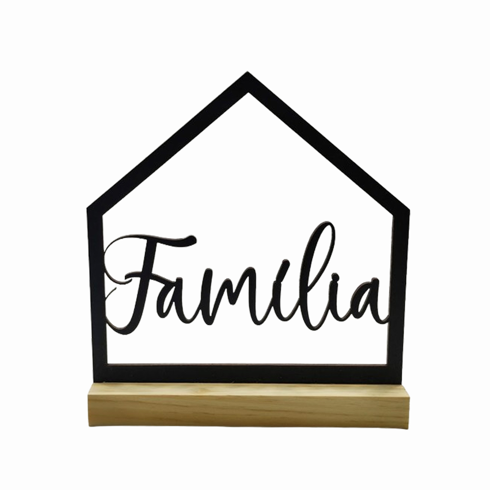 PLACA CASINHA & FAMILIA EM MDF COM BASE EM MADEIRA REF: 2133