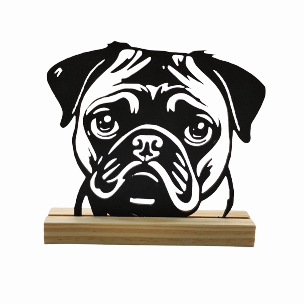 PLACA PET PUG EM MDF COM BASE EM MADEIRA REF: 2201