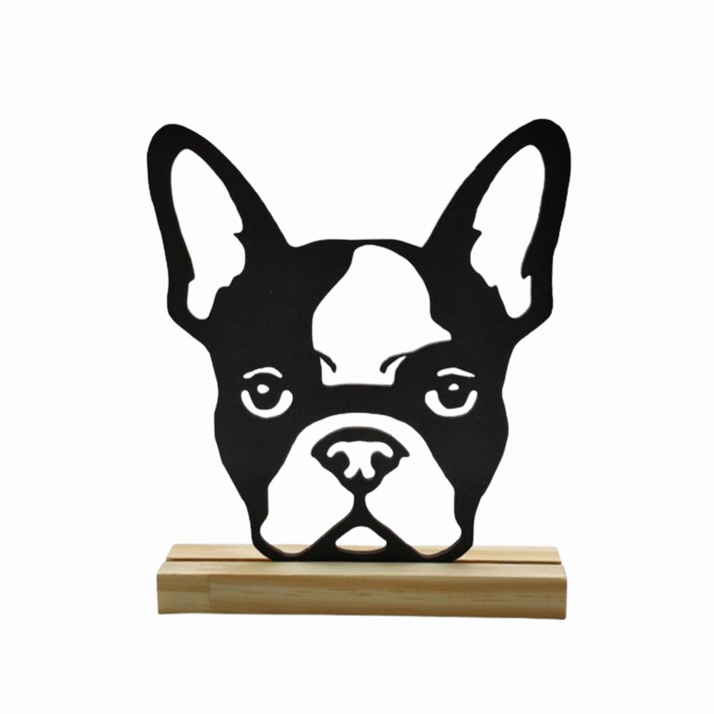 PLACA PET BULLDOG FRANÇES EM MDF COM BASE EM MADEIRA REF: 2225