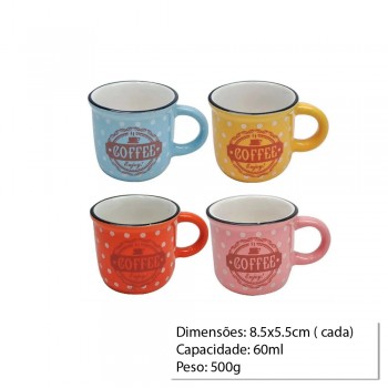 CONJUNTO 4 XICARAS DE CAFE 60ML REF: 4037