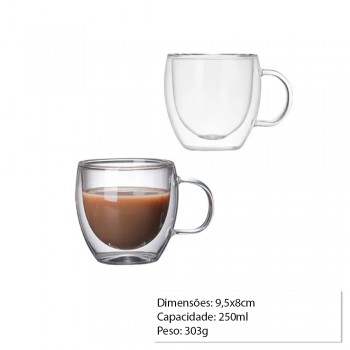 KIT 2  XICARAS VIDRO DUPLO BOROSSILICATO 