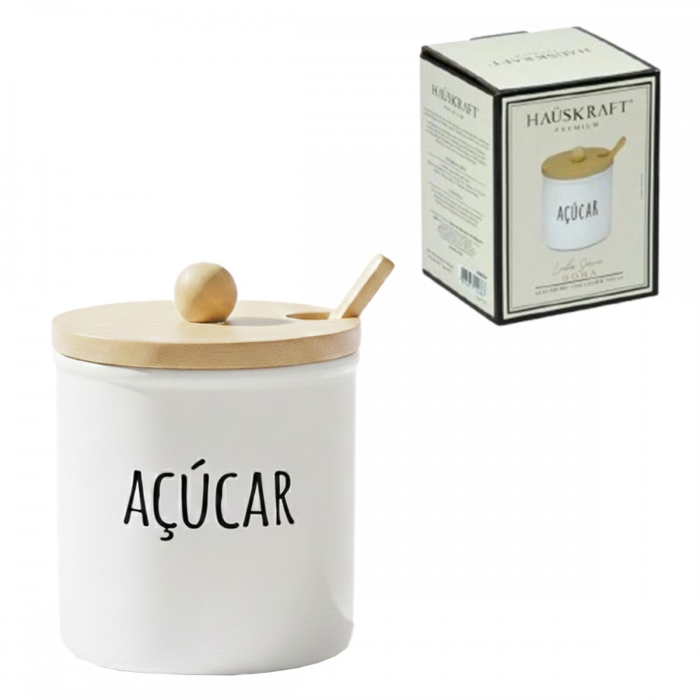 AÇUCAREIRO DOHA DE VIDRO E BAMBU 300ML REF: ACRO024