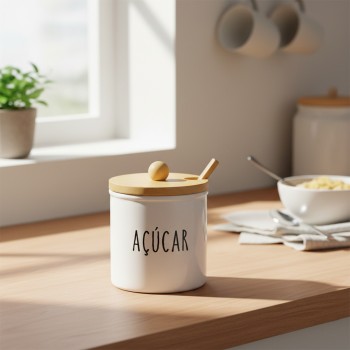 AÇUCAREIRO DOHA DE VIDRO E BAMBU 300ML REF: ACRO024