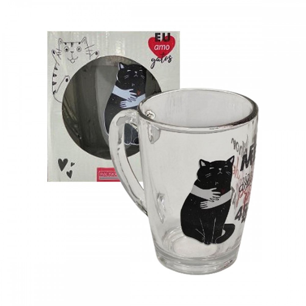 CANECA MEU AMIGO GATO 320ML EM VIDRO REF: CANC256